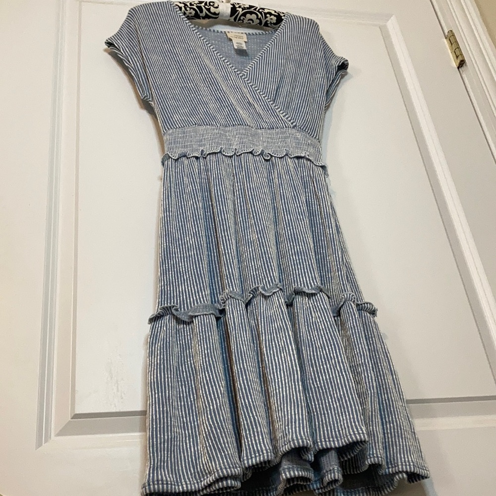 blue and white midi dress